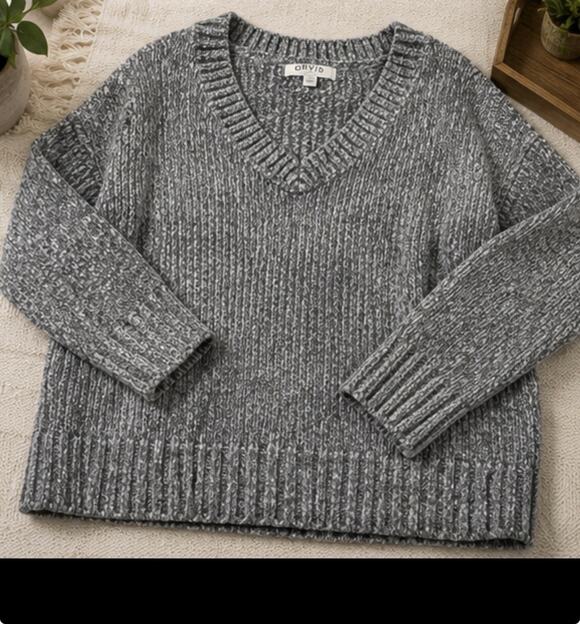 Orvis Sweaters - Orvis Gray Chenille V Neck Sweater Women’s Large Soft Cozy Pullover